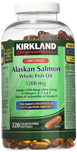 Kirkland Signature 100% Wild Alaskan Salmon Oil 90 EPA 110 DHA 1200mg - 320 Enteric Coated Softgels