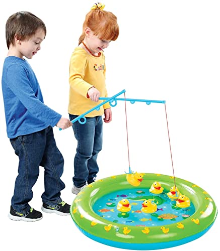 Kovot Inflatable Duck Fishing Pond - Indoor/Outdoor Water Toy Party Game, Includes 2 Fishing Poles and 6 Floating Ducks