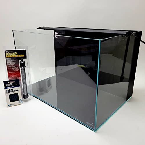 Lifegard Aquatics 24 Gallon Low Iron Crystal Aquarium Kit with Built in Back Filter - Heater, LED Light and Algae pad Included,Clear Glass