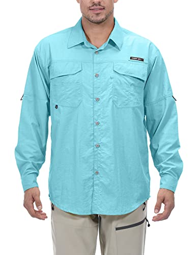 Little Donkey Andy Men's UPF 50+ UV Protection Shirt, Mosiquito Repellent Long Sleeve Fishing Hiking Shirt Blue XL