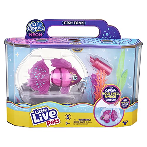 Little Live Pets - Lil' Dippers Fish Tank: Splasherina| Interactive Toy Fish & Tank , Magically Comes Alive in Water, Feed and Swims Like A Real Fish