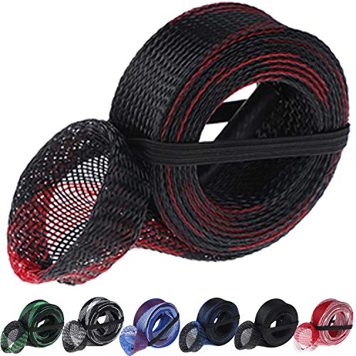 LOCOLO Fishing Rod Cover, 7 Pieces Rod Sleeve Socks Braided Mesh Rod Protector, Fishing Pole Covers Sleeves with Lanyard for Casting Rod Flat End Fishing Gear Tools Accessories