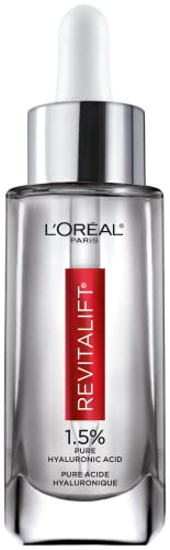 L’Oreal Paris 1.5% Pure Hyaluronic Acid Serum for Face with Vitamin C from Revitalift Derm Intensives for Dewy Looking Skin, Hydrate, Moisturize, Plump Skin, Reduce Wrinkles, Anti Aging Serum, 1 Oz