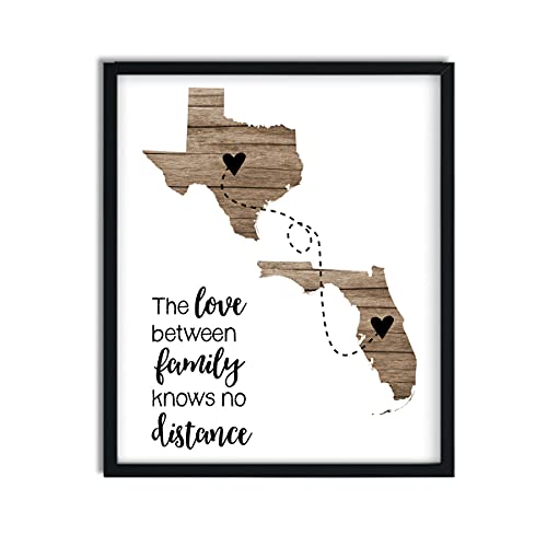 Love Between Family Knows No Distance | Two State Print | Personalized Grandparent Sign | Long Distance Gift | Going Away Gift