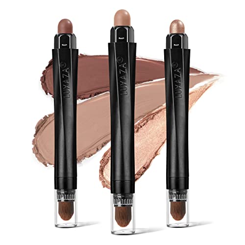 LUXAZA 3Pcs Neutral Brown Eyeshadow Stick Set, Matte And Shimmer Creamy Eyeshadow Pencil, Shiny Pink Shadow Stick Set, Waterproof Long Lasting Smoky Eye Makeup