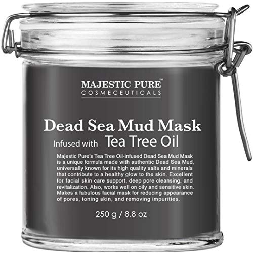 Majestic Pure Dead Sea Mud Mask Infused With Tea Tree Oil - Supports Acne Prone and Oily Skin, for Women and Men - Fights Whitehead and Blackhead - Helps Reduce the Appearances of Scars - 8.8 oz