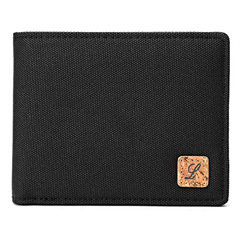 Mens Minimalist Slim Fabric Wallet Bifold RFID Blocking Thin Small Front Pocket Wallet Boys (Black)