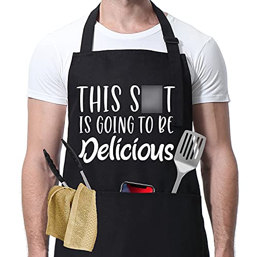 Miracu Funny Aprons for Men, Women - Thanksgiving, Christmas, Birthday Kitchen Gifts for Men, Dad, Husband, Mom, Wife, Baker - Mens Grill Chef Apron, Fun BBQ Grilling Baking Cooking Apron with Pockets