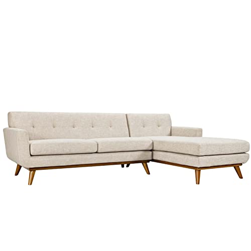 Modway Engage Mid-Century Modern Upholstered Fabric Right-Facing Sectional Sofa in Beige