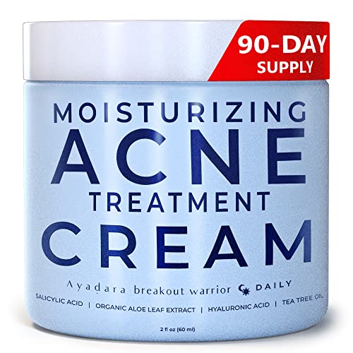 Moisturizing Acne Treatment Cream, Salicylic Acid Face Moisturizer for Oily & Acne Prone Skin, Pimple, Blackhead, Whitehead, Hormonal, & Cystic Acne Treatment for Men, Women, 90-Day Supply by Ayadara