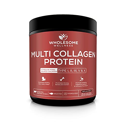 Multi Collagen Protein Powder Hydrolyzed (Type I II III V X) Grass-Fed All-in-One Super Bone Broth + Collagen Peptides - Premium Blend of Grass-Fed Beef, Chicken, Wild Fish, Eggshell Collagen