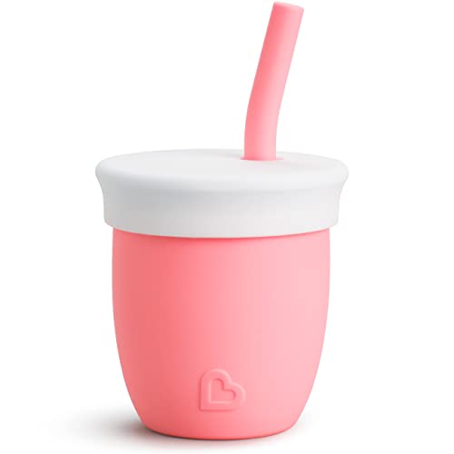 Munchkin C’est Silicone! Open Training Cup with Straw for Babies and Toddlers 6 Months+, 4 Ounce, Coral