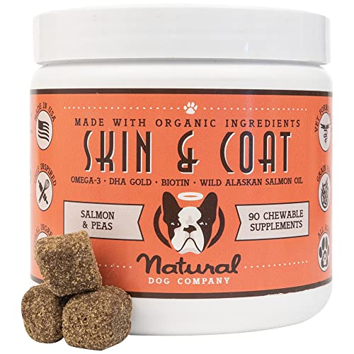 Natural Dog Company Skin & Coat Chews , Salmon & Peas Flavor, Dog Vitamins and Supplements for Healthy Skin and Coat , Itch Relief for Dogs with Allergies, with Biotin, Vitamin E, and Omega 3