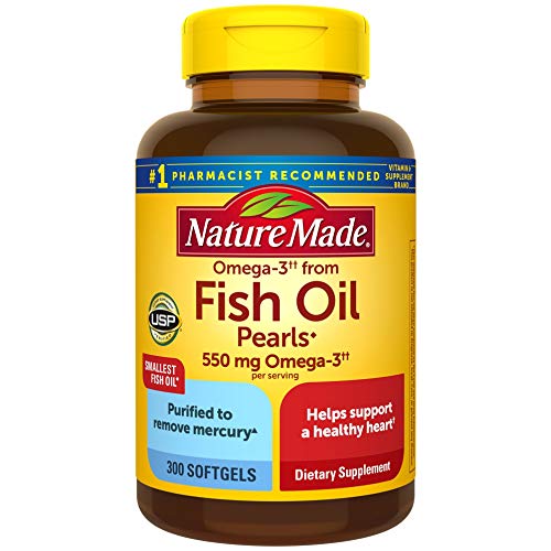 Nature Made Fish Oil Pearls 550 mg, 300 Softgels, Fish Oil Omega 3 Supplement For Heart Health