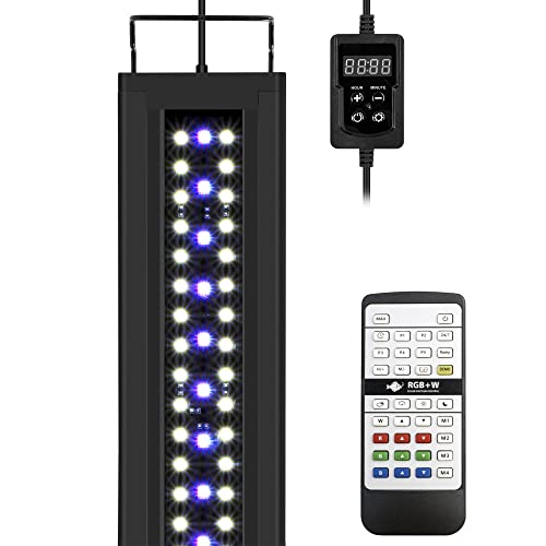 NICREW RGB+W 24/7 LED Aquarium Light with Remote Controller, Full Spectrum Fish Tank Light for Planted Freshwater Tanks, Planted Aquarium Light with Extendable Brackets to 12-18 Inches, 12 Watts