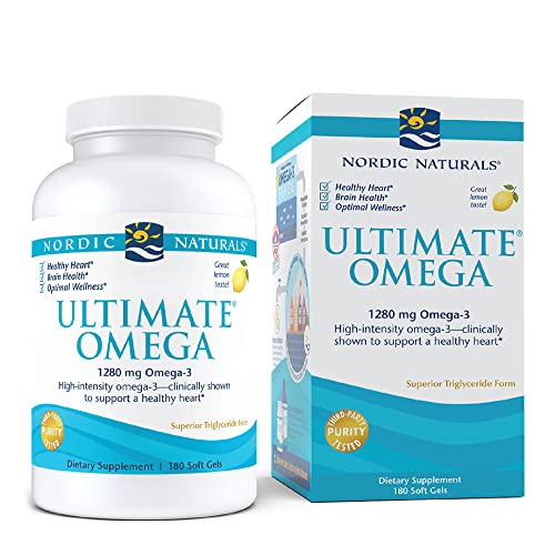 Nordic Naturals Ultimate Omega, Lemon Flavor - 180 Soft Gels - 1280 mg Omega-3 - High-Potency Omega-3 Fish Oil with EPA & DHA - Promotes Brain & Heart Health - Non-GMO - 90 Servings