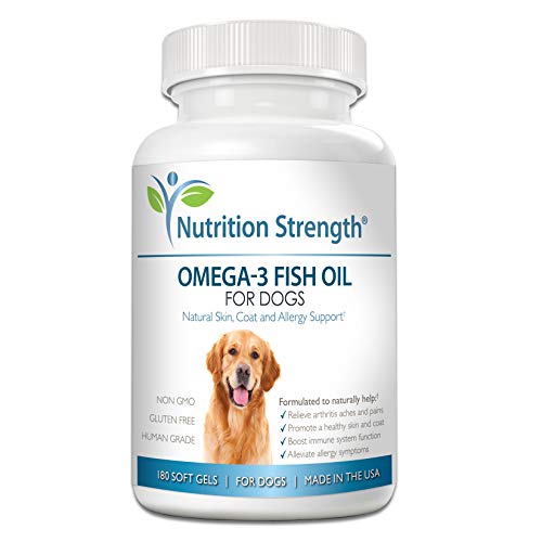 Nutrition Strength Omega 3 Wild Fish Oil for Dogs, EPA and DHA Fatty Acids for Dogs, Skin, Coat and Allergy Support, Hip & Joint and Arthritis Dog Supplement, 180 Soft Gels