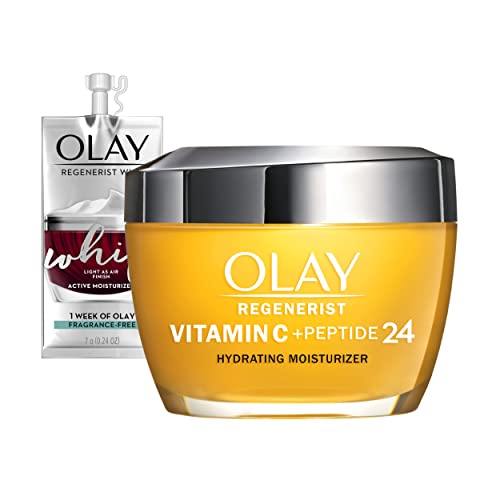 Olay Regenerist Vitamin C + Peptide 24 Brightening Face Moisturizer Cream, Lightweight Anti Aging Cream for Dark Spots, Includes Olay Whip Travel Size for Dry Skin