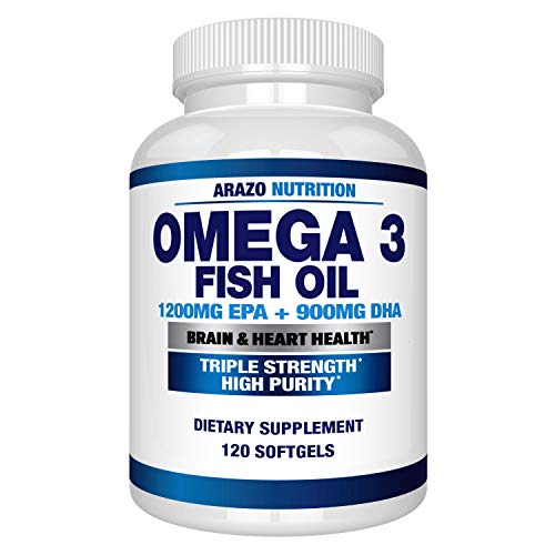 Omega 3 Fish Oil 4,080mg - High EPA 1200mg + DHA 900mg Triple Strength Burpless Softgels - Arazo Nutrition (120 Soft Gels)