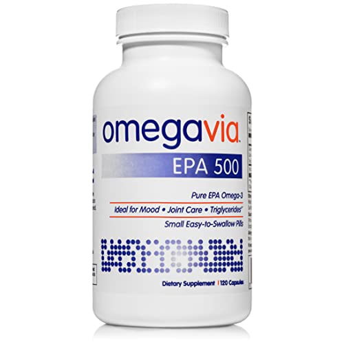 OmegaVia EPA 500 Omega-3 Fish Oil, 120 Capsules, 500 mg EPA/Pill, High-Purity EPA Formula (Triglyceride Form), IFOS 5-Star Certified, w/ Fish Gelatin Capsule, Gluten-Free, Non-GMO