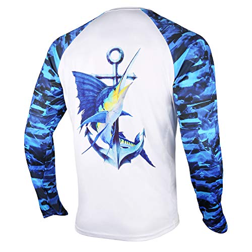 Palmyth Fishing Shirt for Men Long Sleeve Sun Protection UV UPF 50+ T-Shirts with Pocket (Sailfish/Anchor, X-Large)