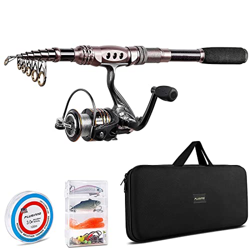 PLUSINNO Fishing Rod and Reel Combos Carbon Fiber Telescopic Fishing Rod with Reel Combo Sea Saltwater Freshwater Kit Fishing Rod Kit (Full Kit with Carrier Case, 2.7M 8.86FT)