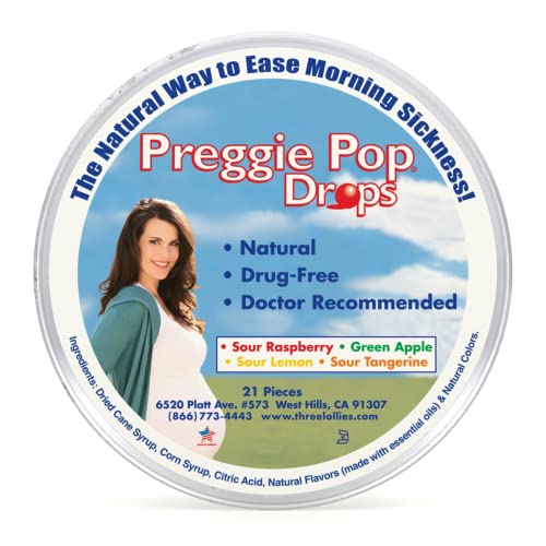 Preggie Pop Drops | 21 Drops | Morning Sickness & Nausea Relief during pregnancy | Safe for pregnant Mom & Baby | Gluten Free | Four Flavors: Lemon, Raspberry, Green Apple, Tangerine