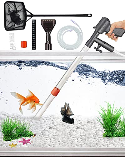 QZQ Aquarium Gravel Cleaner [2022 Edition] Vacuum Fish Tank Vacuum Cleaner Tools for Aquarium Water Changer with Aquarium Thermometers Fish Net kit Use for Fish Tank Cleaning Gravel and Sand