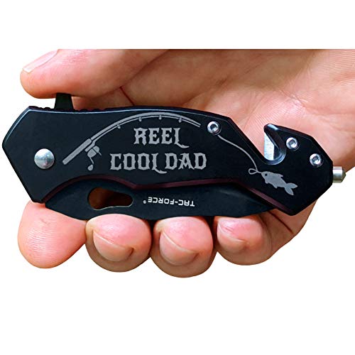 Reel Cool Dad - Engraved Pocket Fishing Knife for Father who loves Fishing - Gift for Fishing Dad - Fisherman Daddy - Funny Gift Idea for Christmas, Father's Day, Birthday (Reel Cool Dad)