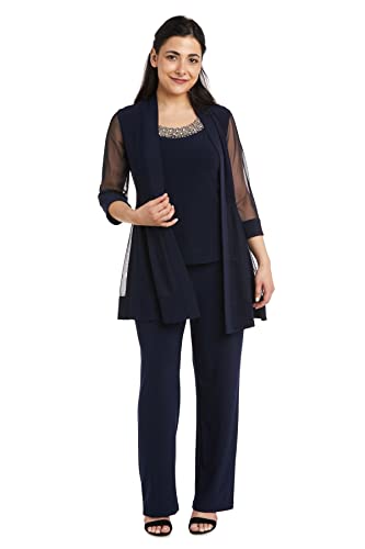 R&M Richards womens Beaded Neck 2 Piece Pant Set Dress, Ã‚ navy, 16 US