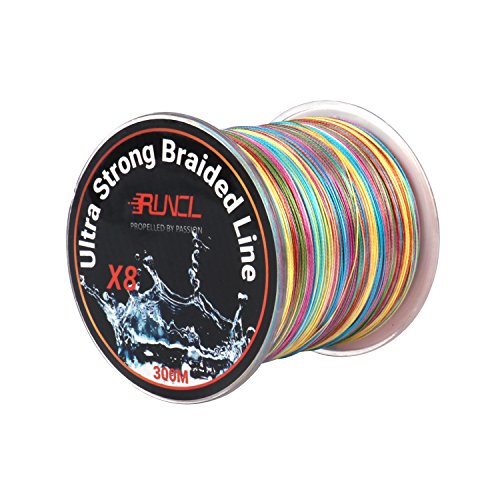 RUNCL Braided Fishing Line, 8 Strand Abrasion Resistant Braided Lines, Zero Stretch, Smaller Diameter, Rainbow Color for Extra Visibility, 328-1093 Yds, 12-134LB