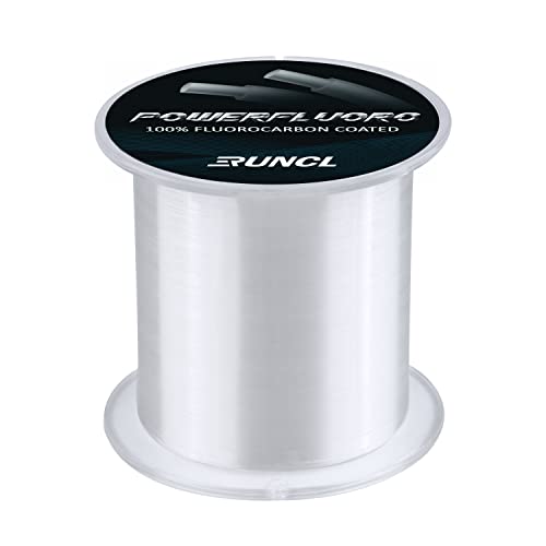 RUNCL PowerFluoro Fishing Line, 100% Fluorocarbon Coated Fishing Line, Hybrid Line - Virtually Invisible, Faster Sinking, Low Stretch, Extra Sensitivity, Abrasion Resistance (300Yds, 7LB(3.2kgs))