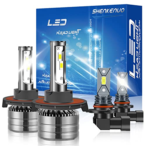 SHENKENUO Fit For FORD F-250 / F-350 / F-450 / F-550 (2005-2020）9008/H13 High/Low Beam LED Headlight Bulbs +9145 LED Fog Light Bulbs,400% Brightness, 6500K Cool White,Pack of 4