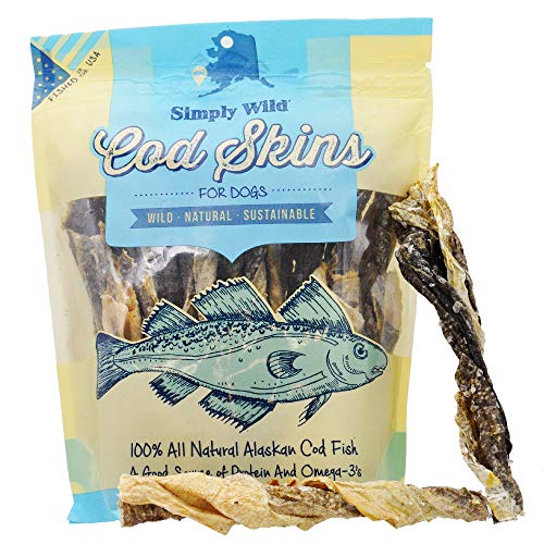 Simply Wild Cod Skins Alaskan Cod Fish Training Treats for Dogs with Free Lil Bitz Wild Salmon - Hand-Rolled Dehydrated Fish, All Natural Human Grade Skins - Low Fat Fished in USA (6.6 Oz)
