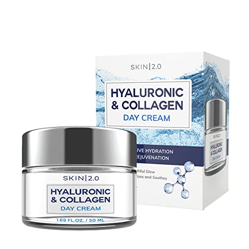 Skin 2.0 Hyaluronic Acid & Collagen Day Cream, Anti Aging Facial Moisturizing Cream, Wrinkle Day Cream for Face, Hydrating and Brightening, Korean Made Day Cream for Women and Men