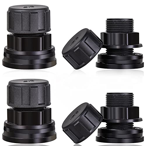 SKYFOOST 4 Pcs PVC Bulkhead Fitting, 3/4 Inch Male 1/2 Inch Female Water Tank Connector with Plugs, Bulkhead Tank Fitting with 2 Rubber Ring Stablizing for Rain Barrels, Aquariums, Water Tanks (4)