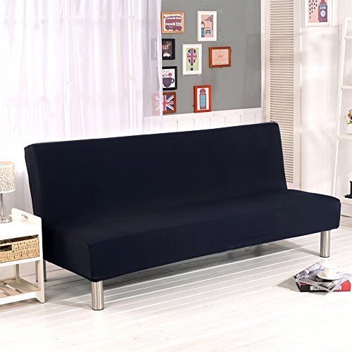 Solid Colour Armless Sofa Bed Cover Polyester Spandex Stretch Futon Slipcover 3 Seater Elastic Full Folding Couch Sofa Shield fits Folding Sofa Bed Without Armrests 80" x 50" in (Black)