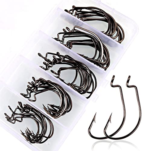 Sougayilang Fishing Hooks High Carbon Steel Worm Soft Bait Jig Fish Hooks with Plastic Box