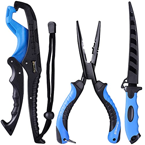 Sougayilang Fishing Pliers 4pcs Tools Set Combos with Steel Pliers,Floating Lip Grip,Sharp Fillet Fishing Knife,Multi-Function Fishing Tools,Fishing Gear with Gift Box