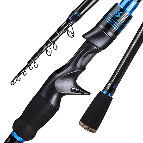 Sougayilang Telescopic Fishing Rod, Carbon Fiber Spinning & Casting Rod, Lightweight Fishing Pole Designed for Bass, Trout, Salmon, Steelhead, for Fresh & Saltwater-Casting 6.9FT Blue