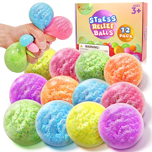 Squeeze Dough Stress Ball 12pack - Sensory Squishy Stress Balls in Bulk for Kids Anxiety Relief,Soft Stretchy Fidget Squeeze Ball Anti-stress Squish Balls for Autism,ADHD Adult and Kids