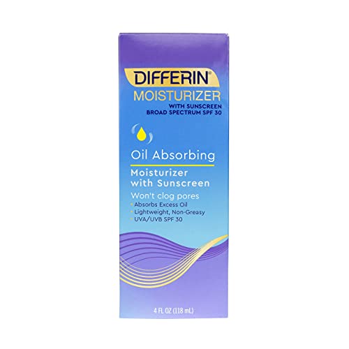 Sunscreen for Face by the makers of Differin Gel, Oil Absorbing Moisturizer with SPF 30, Gentle Skin Care for Acne Prone Sensitive Skin, 4 oz