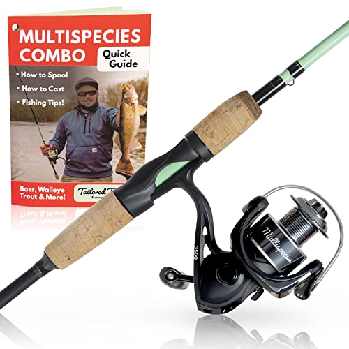 Tailored Tackle Universal Multispecies Rod and Reel Combo Fishing Pole | Freshwater & Inshore Saltwater | Poles 6 Ft 6 in Rods Medium Fast Action | Spinning Reels 7BB | Combos L & R Handed