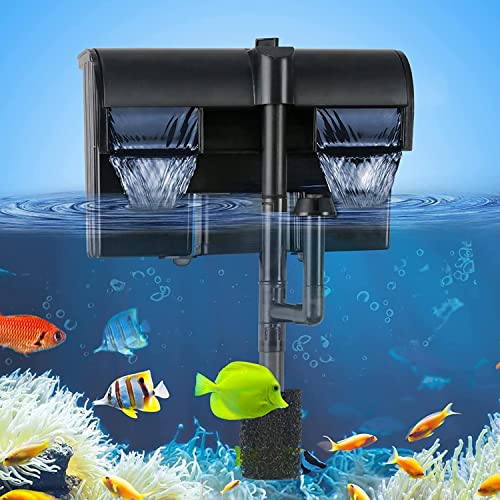 TARARIUM Aquarium Power Filter w/Surface Skimmer, 158GPH Double Waterfall Suspension Oxygen Hang on Filter, Silent 4-Stage Filtration System for 20-50 gal. Saltwater & Freshwater Fish Tank