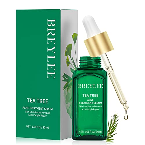 Tea Tree Oil Acne Serum, BREYLEE 2.0 Treatment Acne Prone Sensitive Skin Care Face Serum to Cystic Acne Scars, Redness Relief, Pimples Dark Spots Remove, Niacinamide Facial Moisturizer,30ml/1.01fl oz