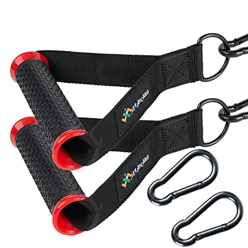 Thick Cable Machine Handles - Rubber Exercise Handles - Resistance Band Grips Cable Gym Handle with 2 Heavy Duty Carabiner Hooks - Great for Cable Training Pulley System Home Gym (Large, Red/Black)