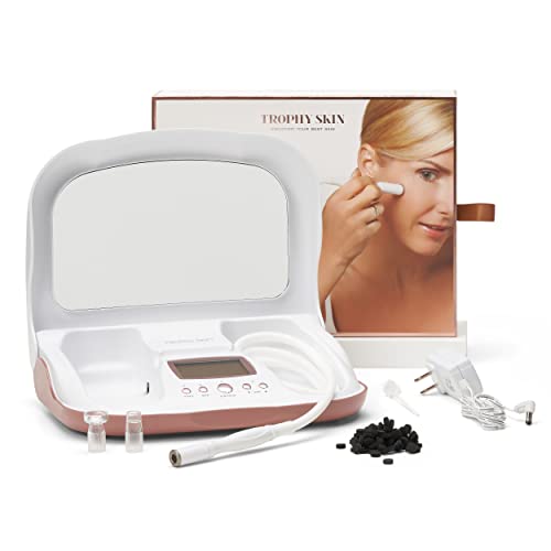 Trophy Skin MicrodermMD - At Home Microdermabrasion Kit - Anti Aging and Acne Treatment - Contains Real Diamond and Pore Extractor Tips to Rejuvenate Skin and Reduce Acne Scars - White