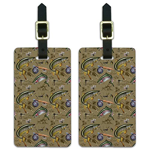 Trout Stream Fish Fly Fishing Rod Reel Luggage ID Tags Carry-On Cards - Set of 2