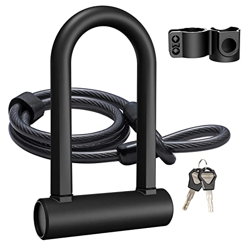 UBULLOX Bike U Lock Heavy Duty Bike Lock Bicycle U Lock, 16mm Shackle and 4ft/6ft Length Security Cable with Sturdy Mounting Bracket for Bicycle, Motorcycle and More