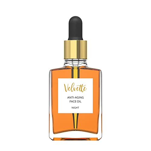 Velvette Anti-Aging Face Oil (Night). Rich, Non-Greasy, Natural, Organic, Moisturizing Nighttime Facial Serum for Dehydrated, Mature Skin, Fine Lines, Wrinkles. Contains Sea Buckthorn, Hibiscus, Argan (Regular Size, 1 fl. oz.)